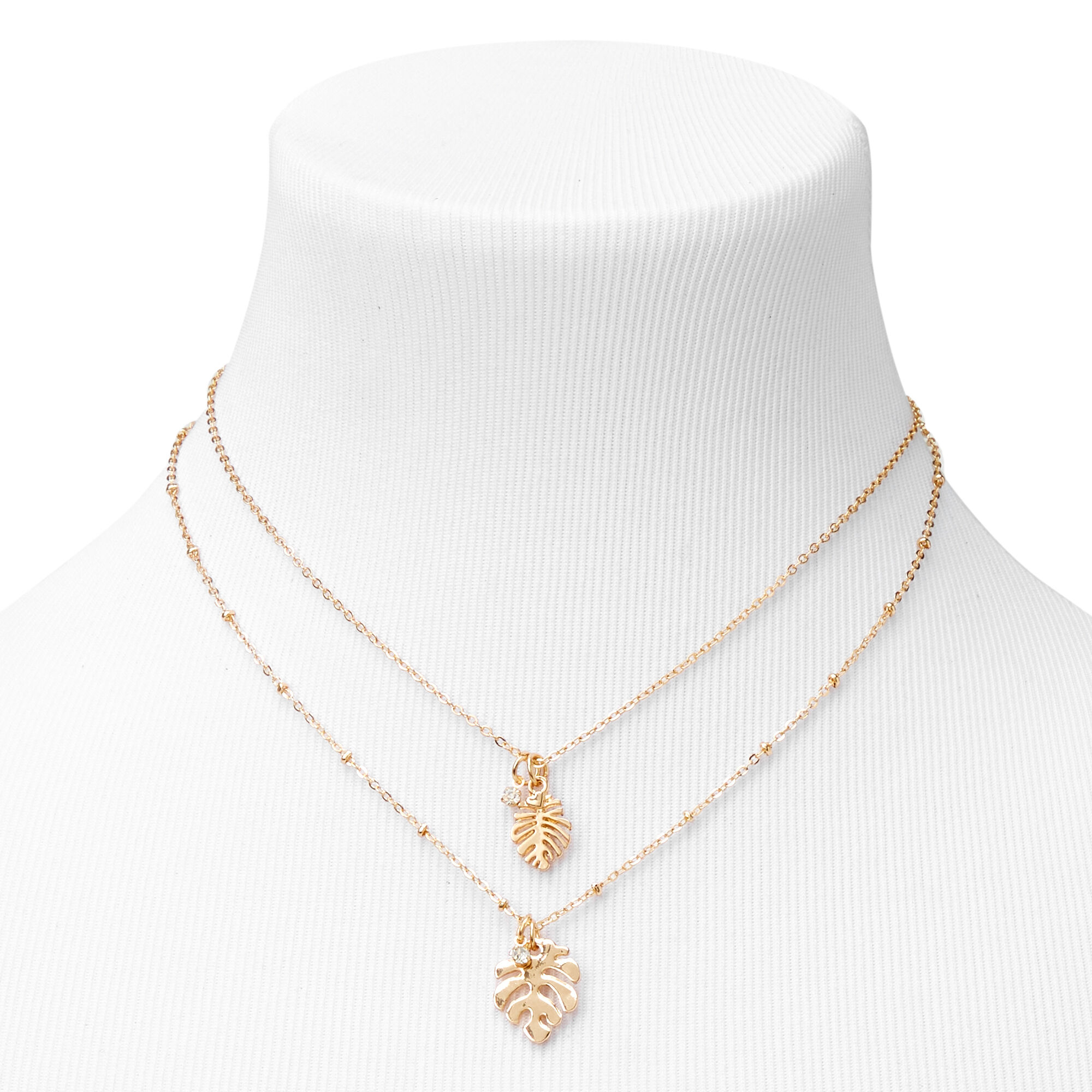 Gold Palm Leaf Multi Strand Pendant Necklace,