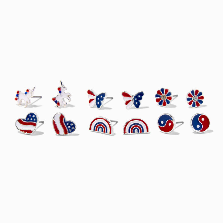 Patriotic Icons Enameled Stud Earrings - 6 Pack,