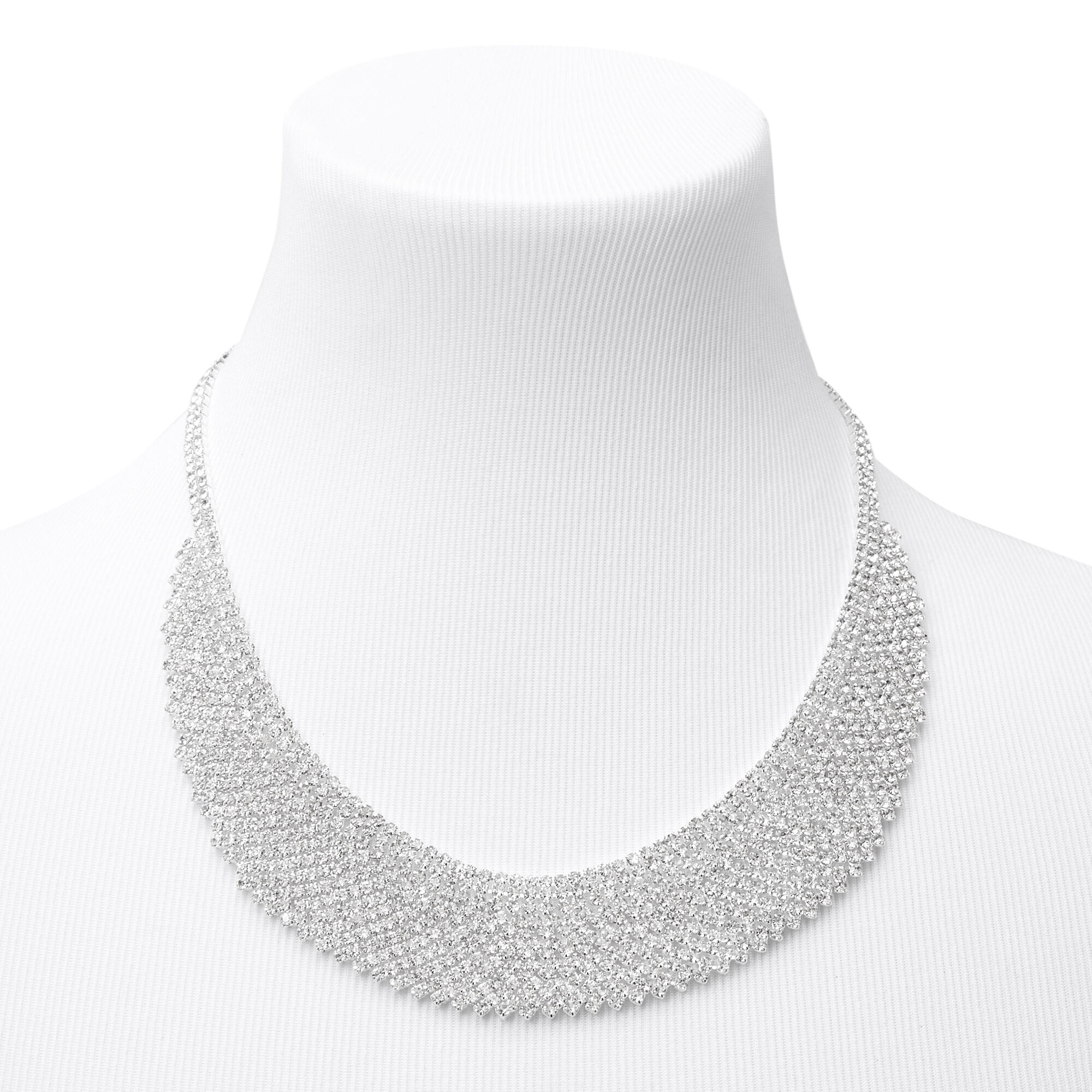 Silver Rhinestone Cleopatra Bib Statement Necklace,