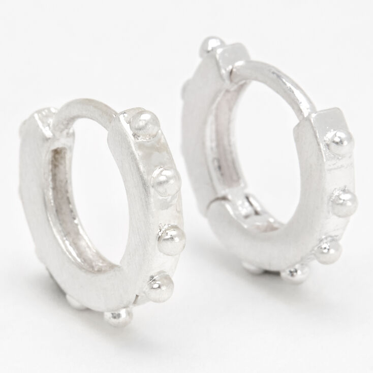 Silver 10MM Studded Huggie Hoop Earrings,