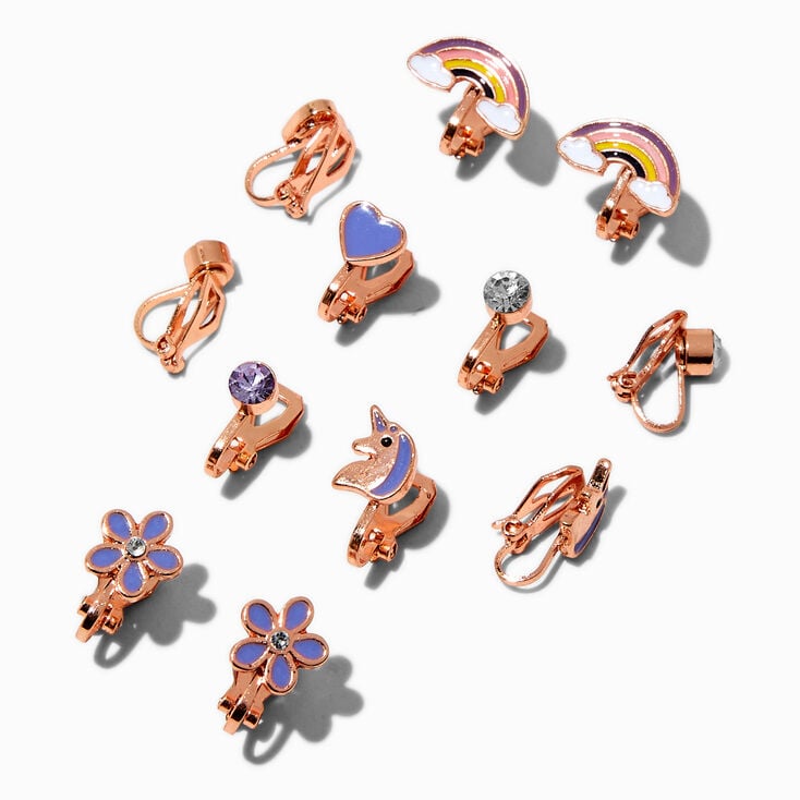 Purple Unicorn Clip-On Stud Earrings - 6 Pack ,