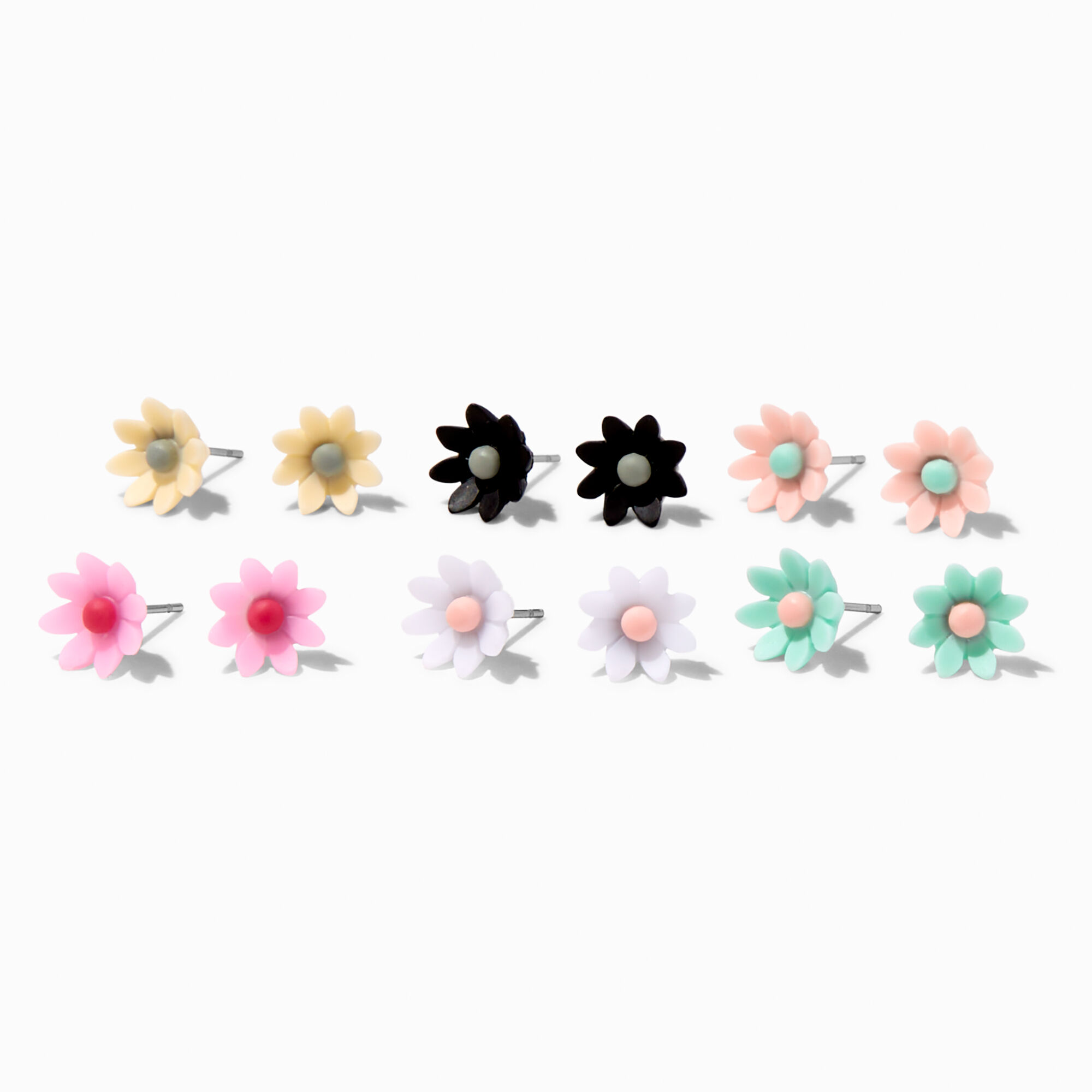 View Claires Rainbow Flower Stud Earrings 6 Pack Silver information