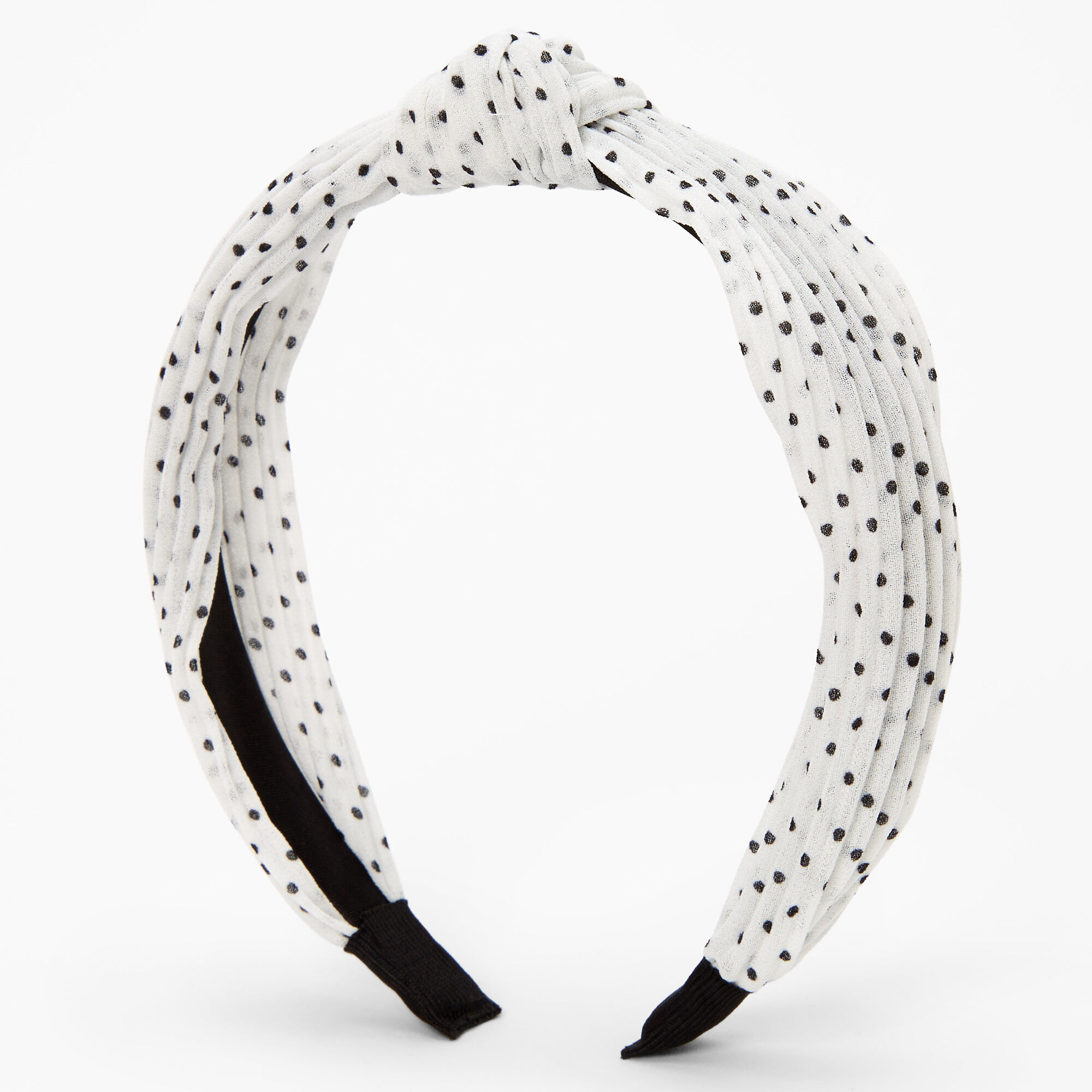 Claire's Club Polka Dot Pleated Knotted Headband - White,