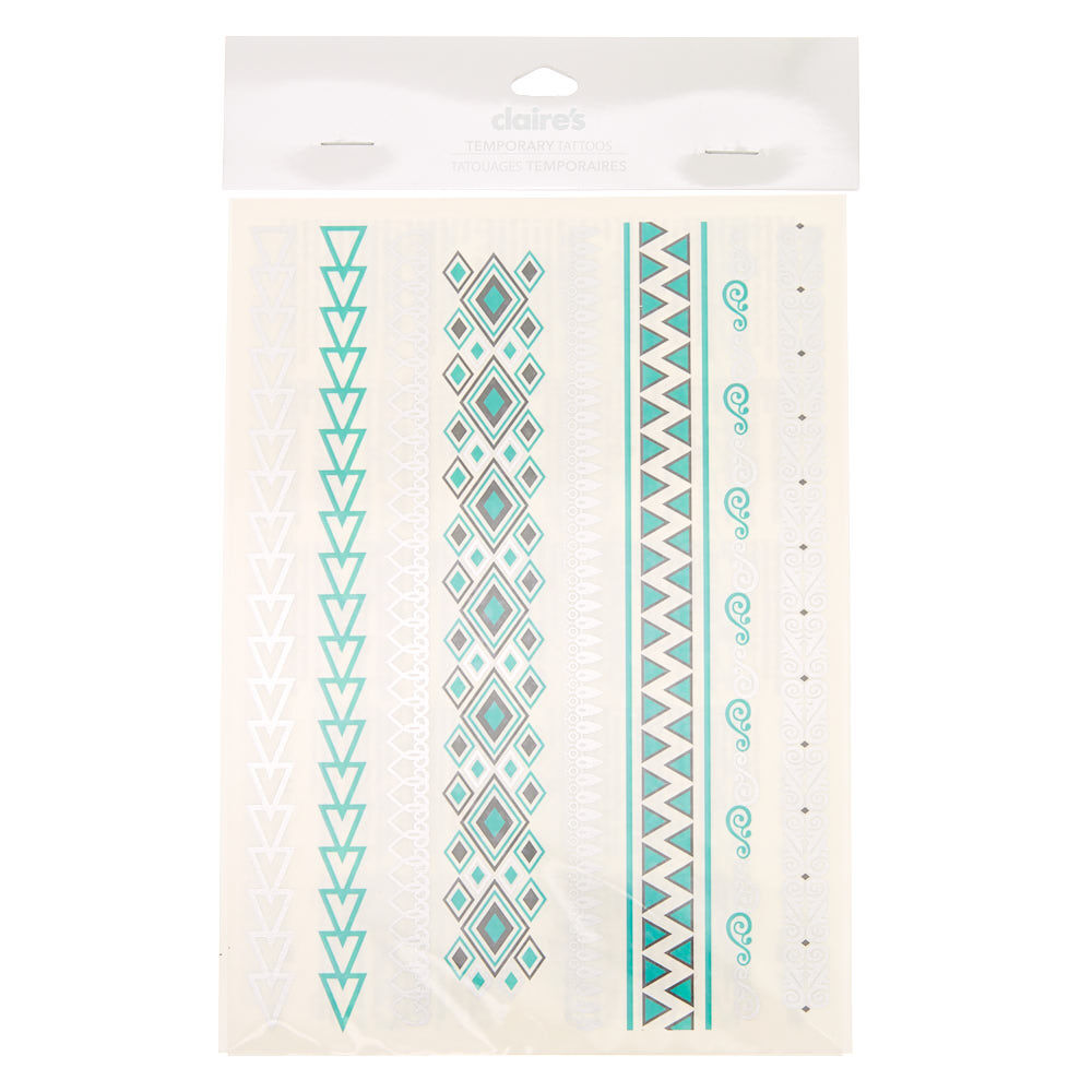 Aztec Jewellery Temporary Tattoos - Teal,