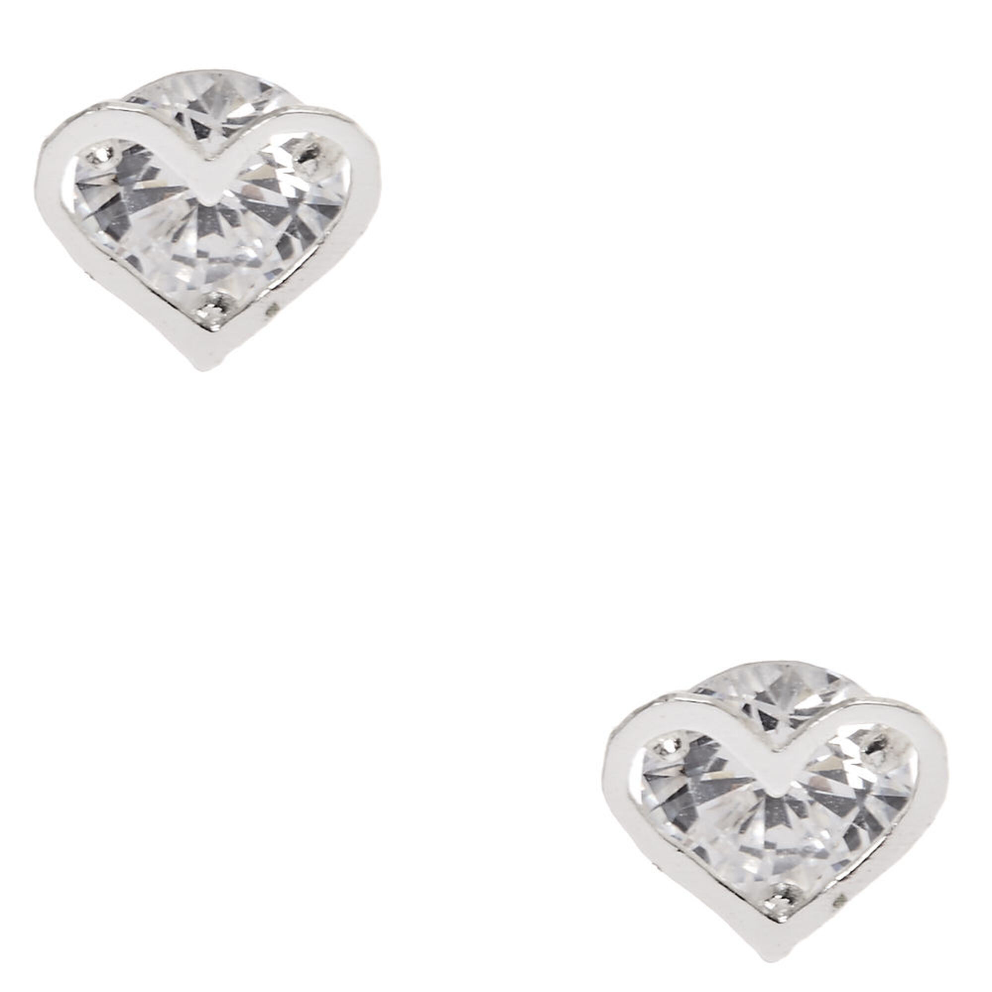 Sterling Silver Cubic Zirconia Heart Cage Stud Earrings Claire's US