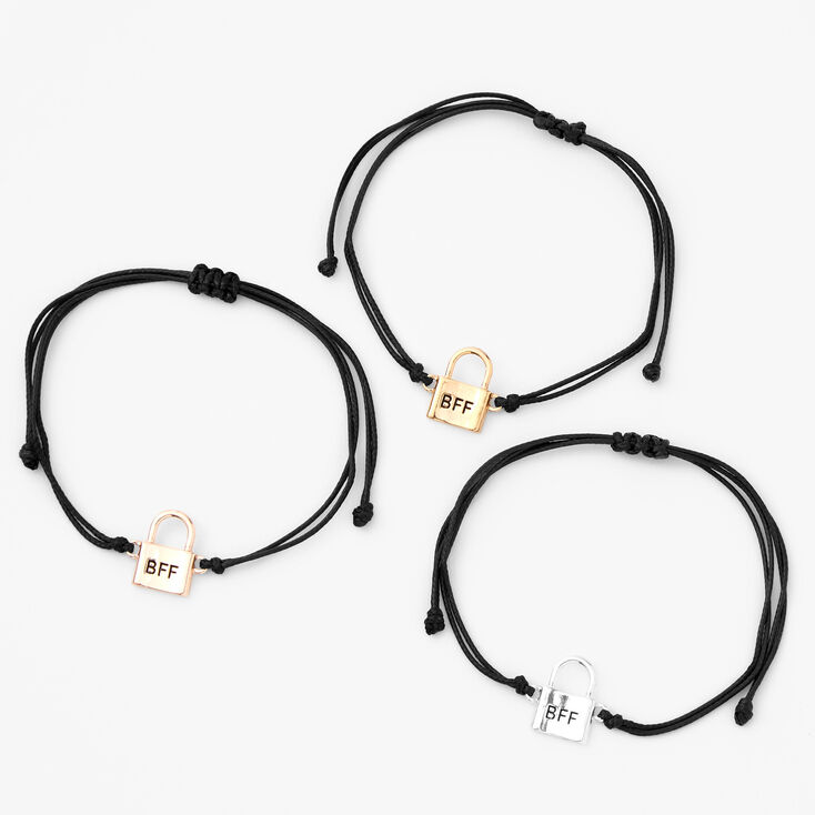 Mixed Metal Padlock Adjustable Friendship Bracelets - 3 Pack,