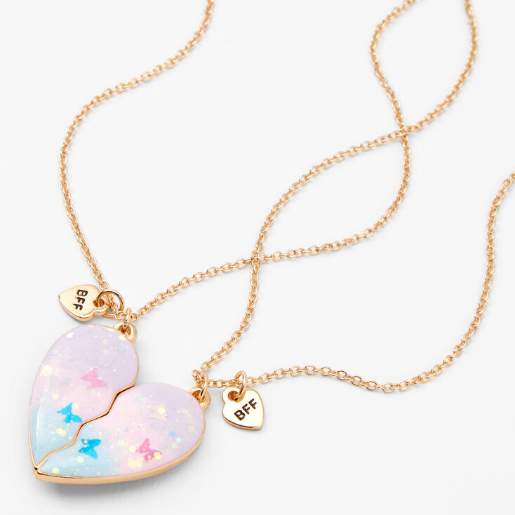 Best Friends Glitter Butterfly Split Heart Necklaces - 2 Pack,