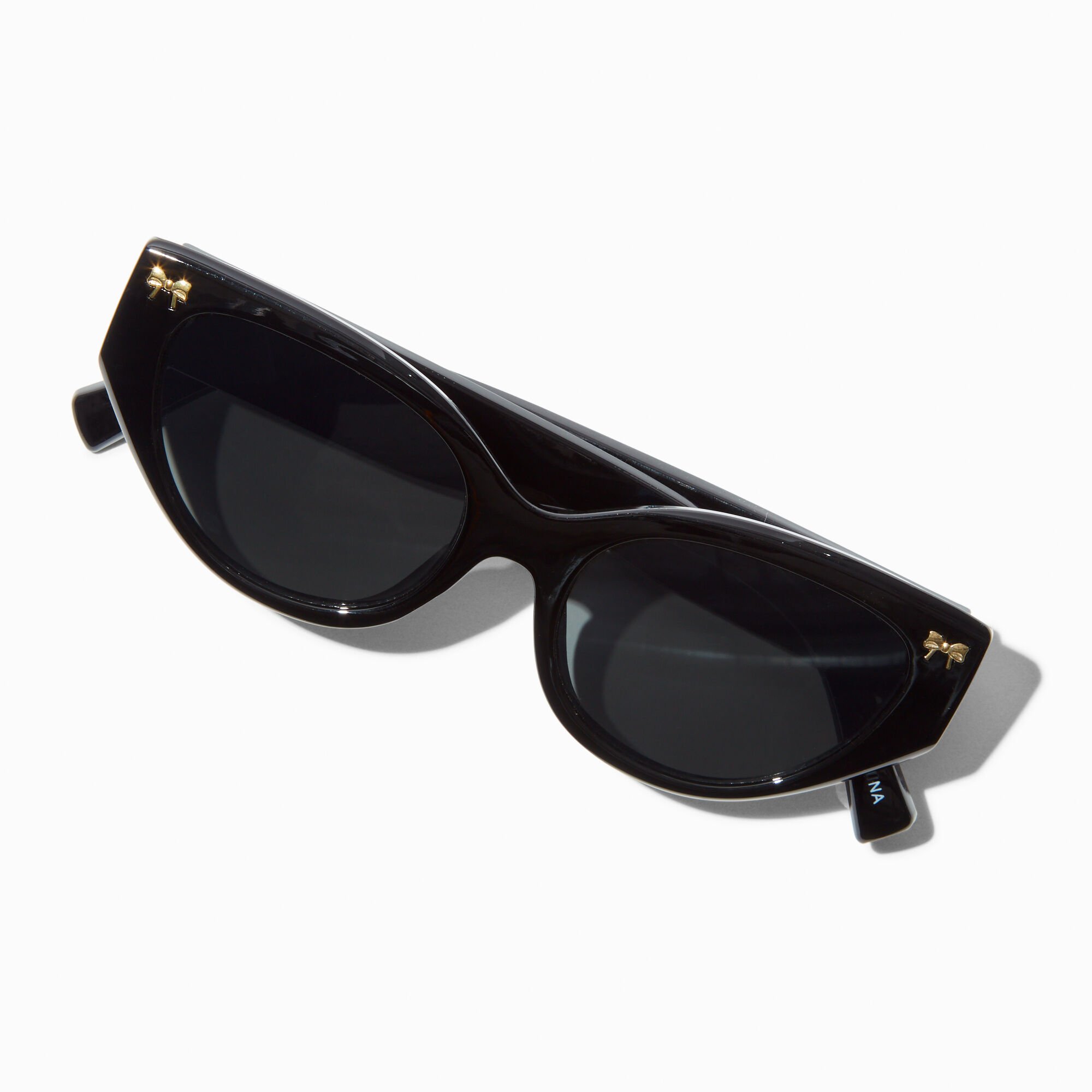 Gold Bow Studded Black Retro Sunglasses,