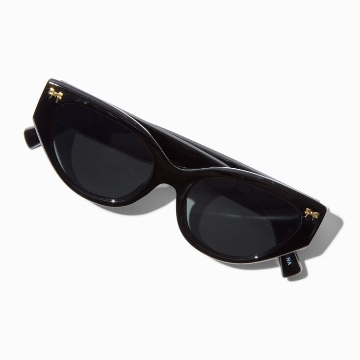 Gold Bow Studded Black Retro Sunglasses,