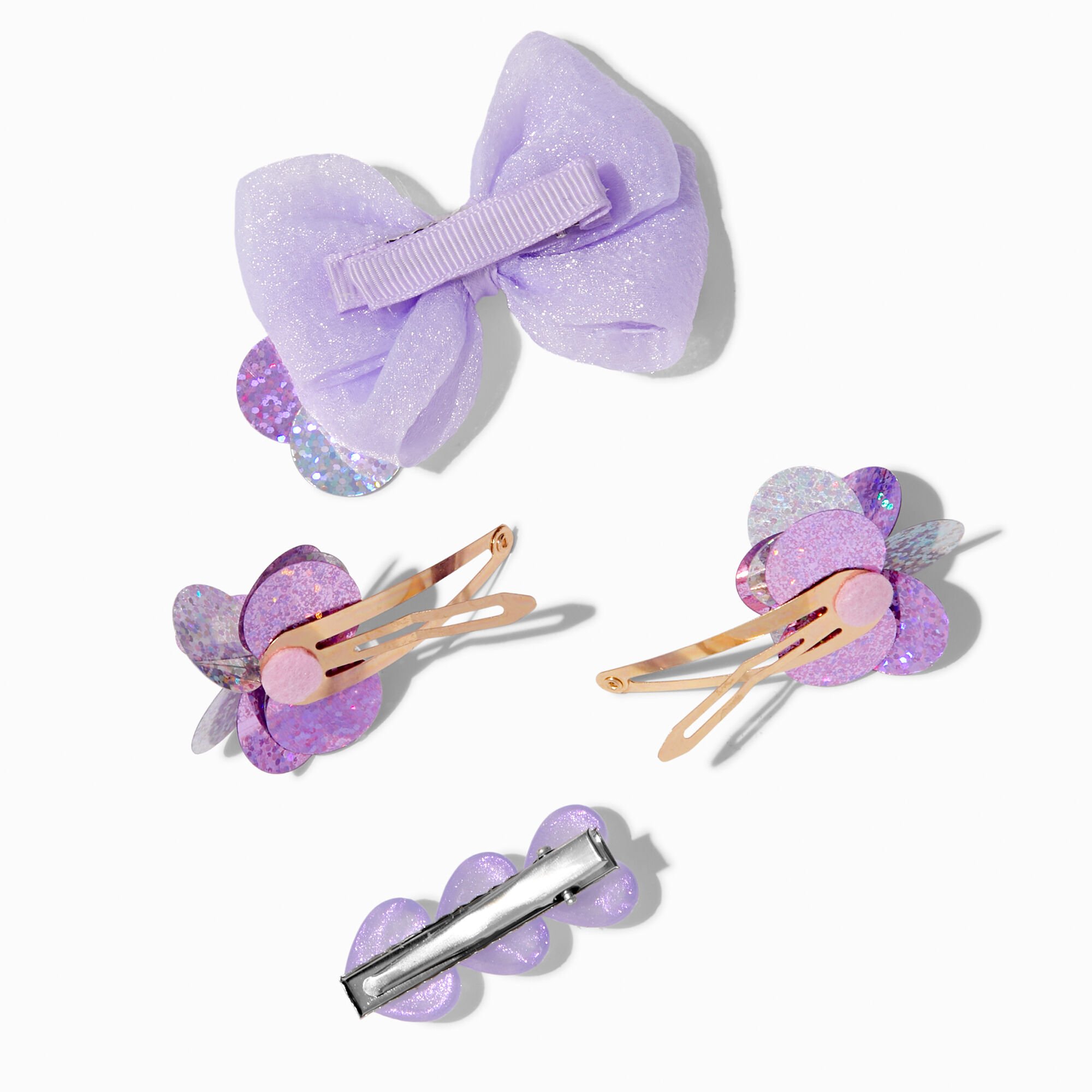 Claire's Club Purple Paillette Mixed Hair Clips Set - 4 Pack,