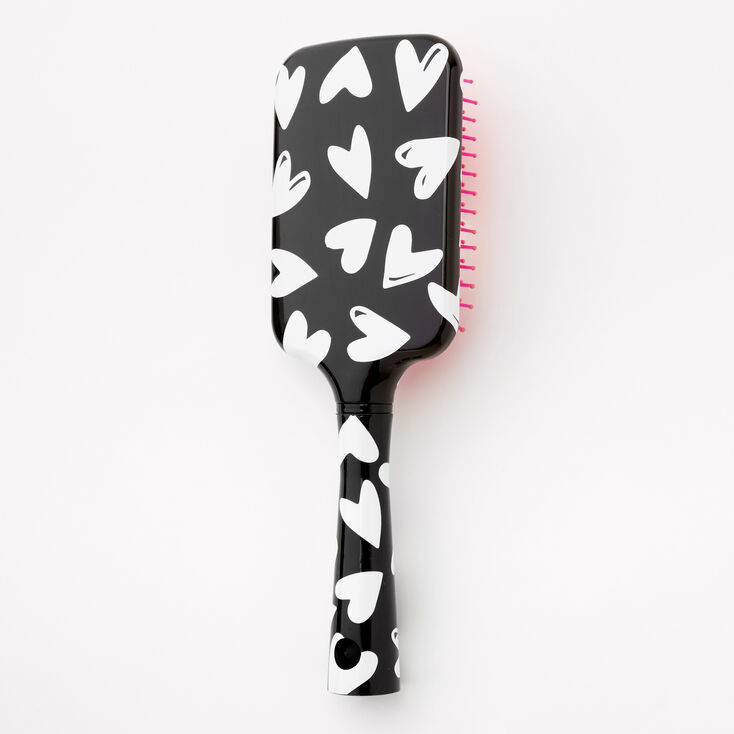 Heart Print Paddle Hair Brush - Black,