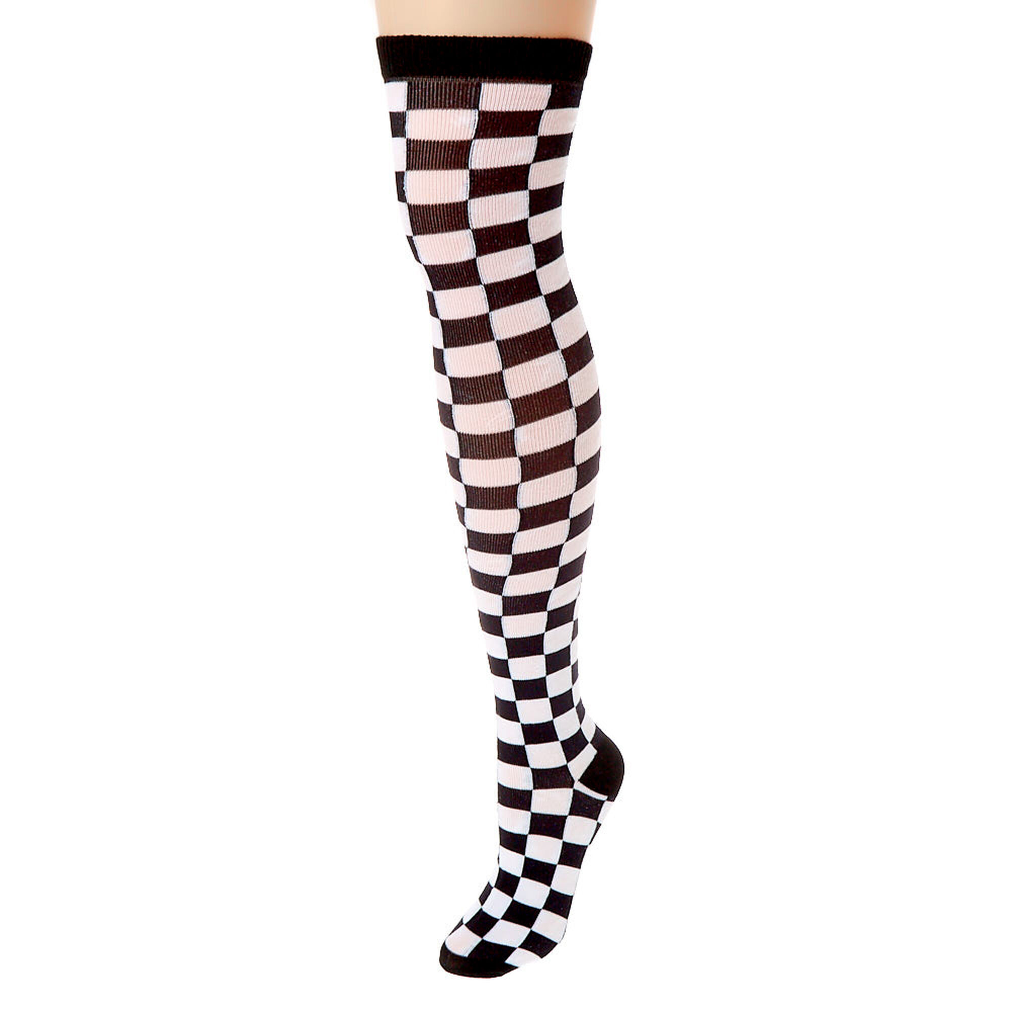 View Claires Checkered Over The Knee Socks White information