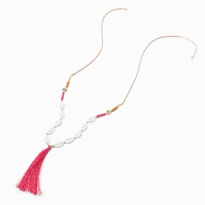 Pink Tassel Cowrie Shell Y-Neck Long Chain Necklace,