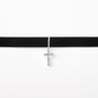 Silver Cross Velvet Choker Necklace - Black,