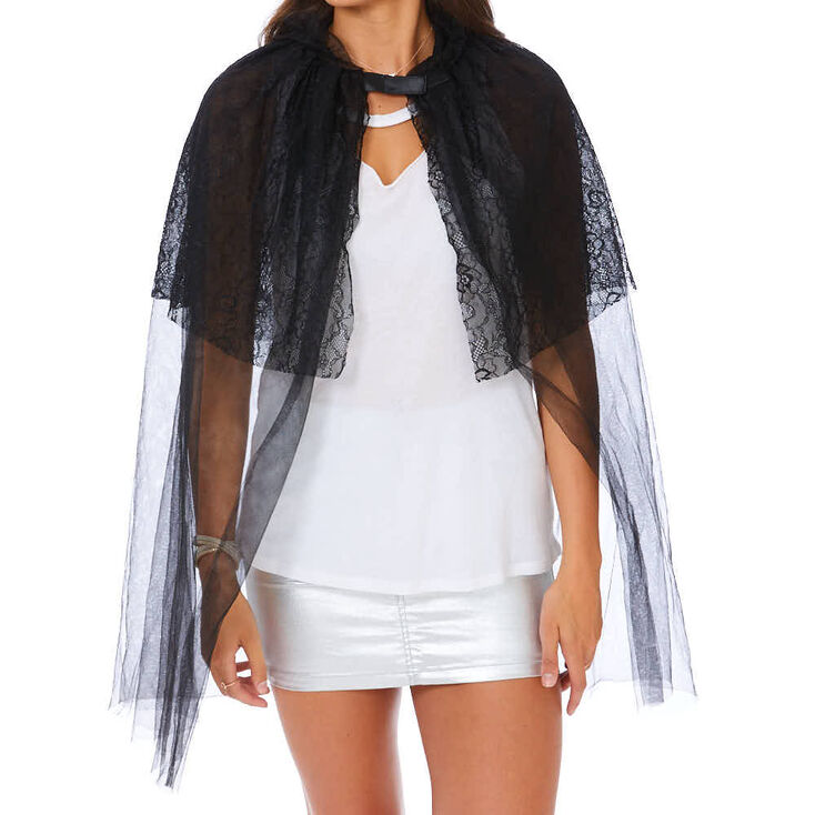 Lace Hooded Cape - Black,