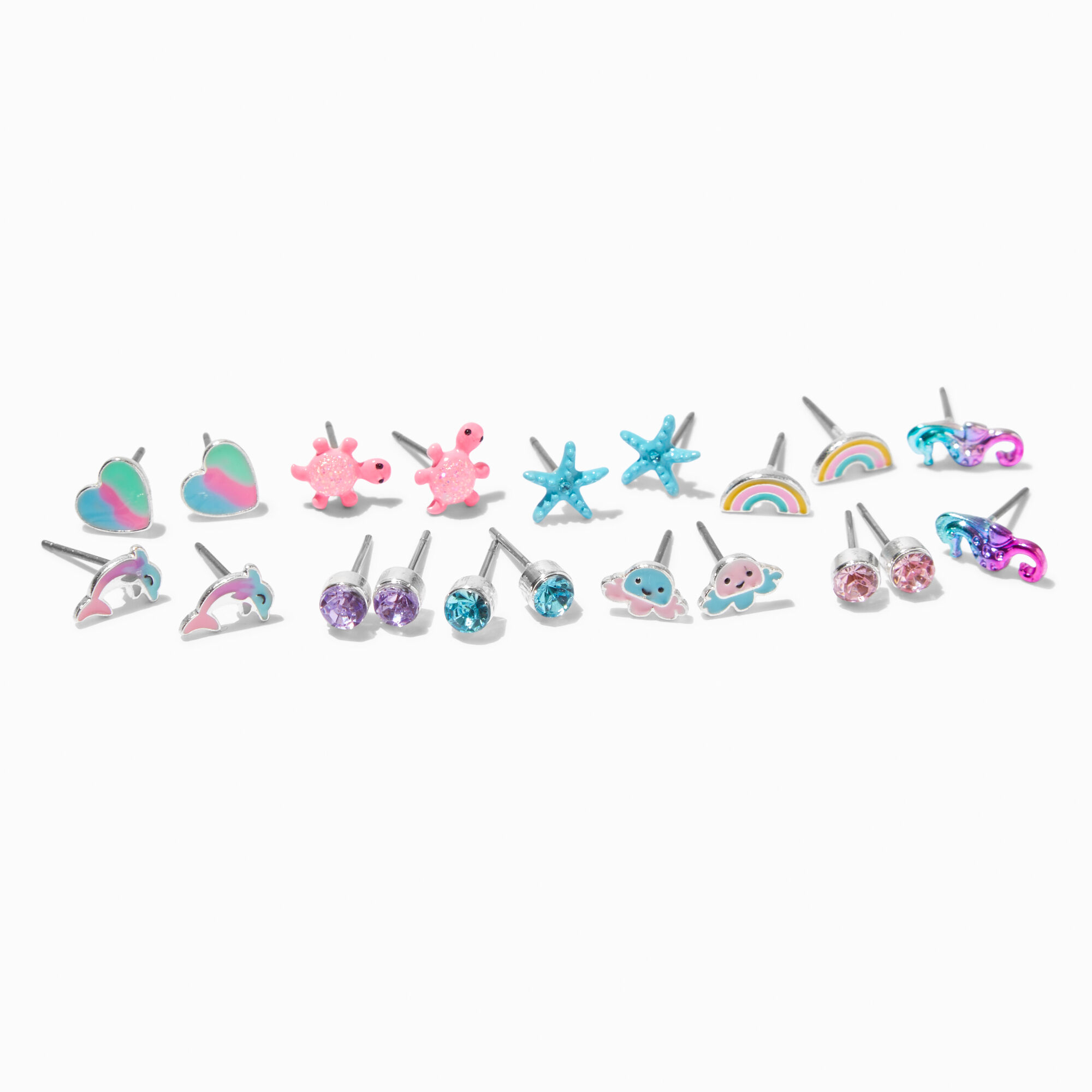 View Claires Sea Life Beach Stud Earrings 10 Pack Silver information