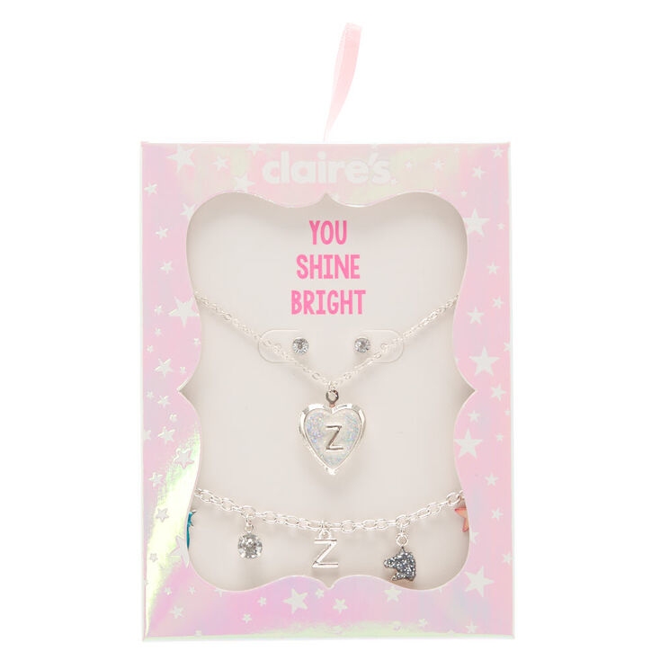 Glitter Initial Jewellery Gift Set - Z, 3 Pack,