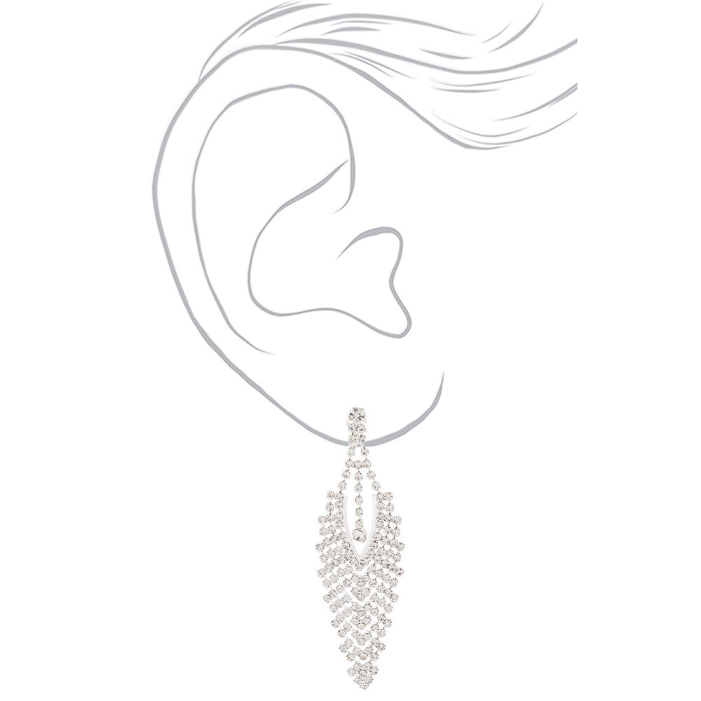Silver 2.5" Crystal Arrow Chandelier Clip On Drop Earrings,