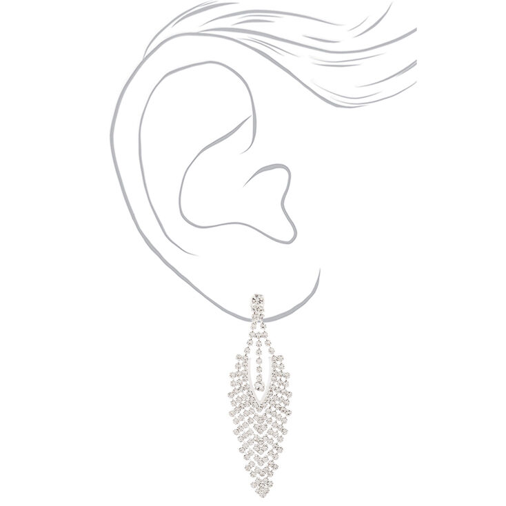 Silver 2.5&quot; Crystal Arrow Chandelier Clip On Drop Earrings,