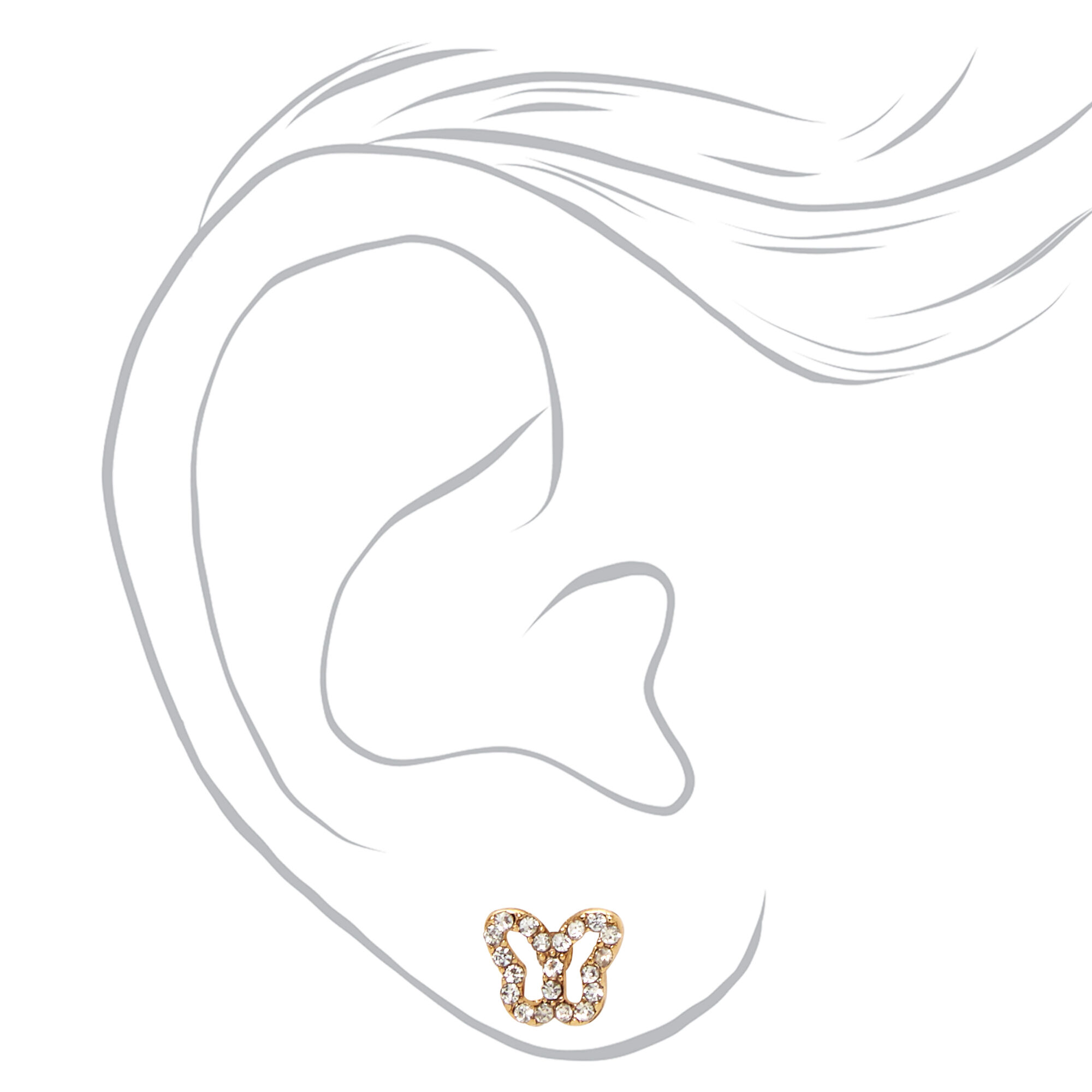 18kt Gold Plated Crystal Butterfly Stud Earrings,