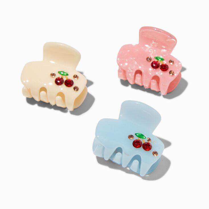 Rhinestone Cherry Iridescent Mini Hair Claws - 3 Pack,