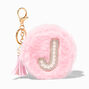 Pink Furry Pearl Initial Coin Purse Keychain - J,