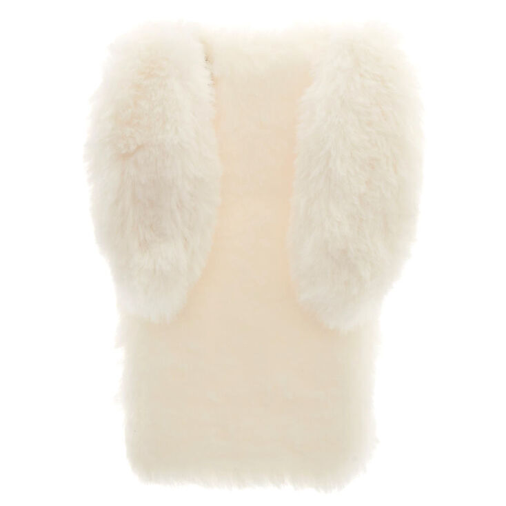 Coque de portable lapin en fausse fourrure blanche,