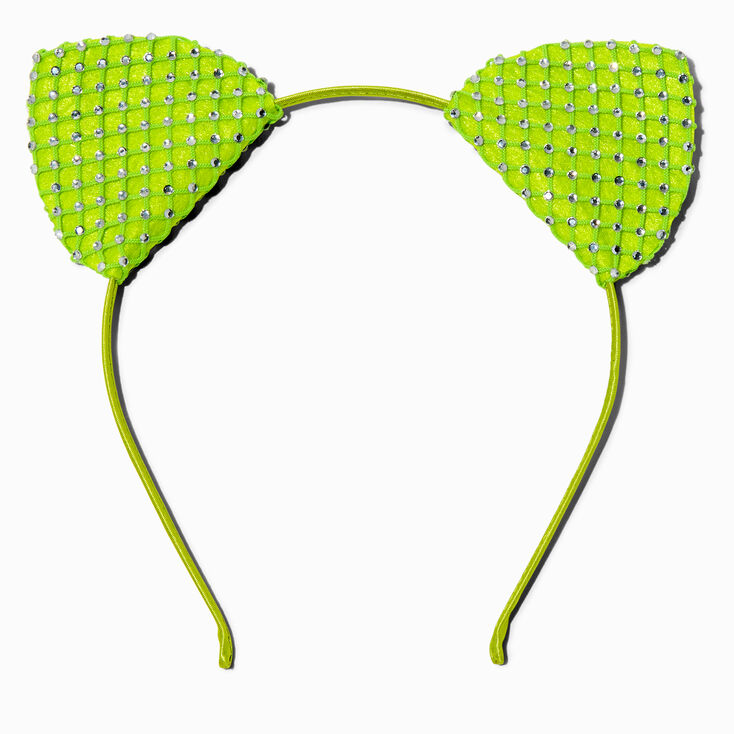 Green Diamante Cat Ears Headband