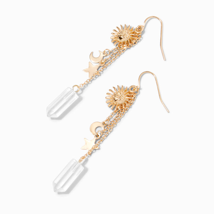Gold 2.5&quot; Celestial Mystical Gem Drop Earrings,