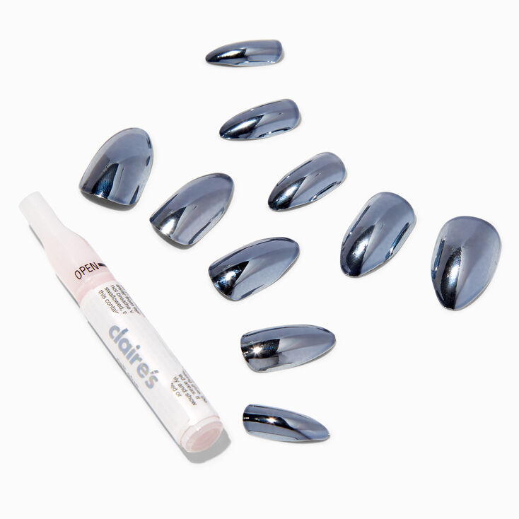 Black Chrome Stiletto Vegan Faux Nail Set - 24 Pack,