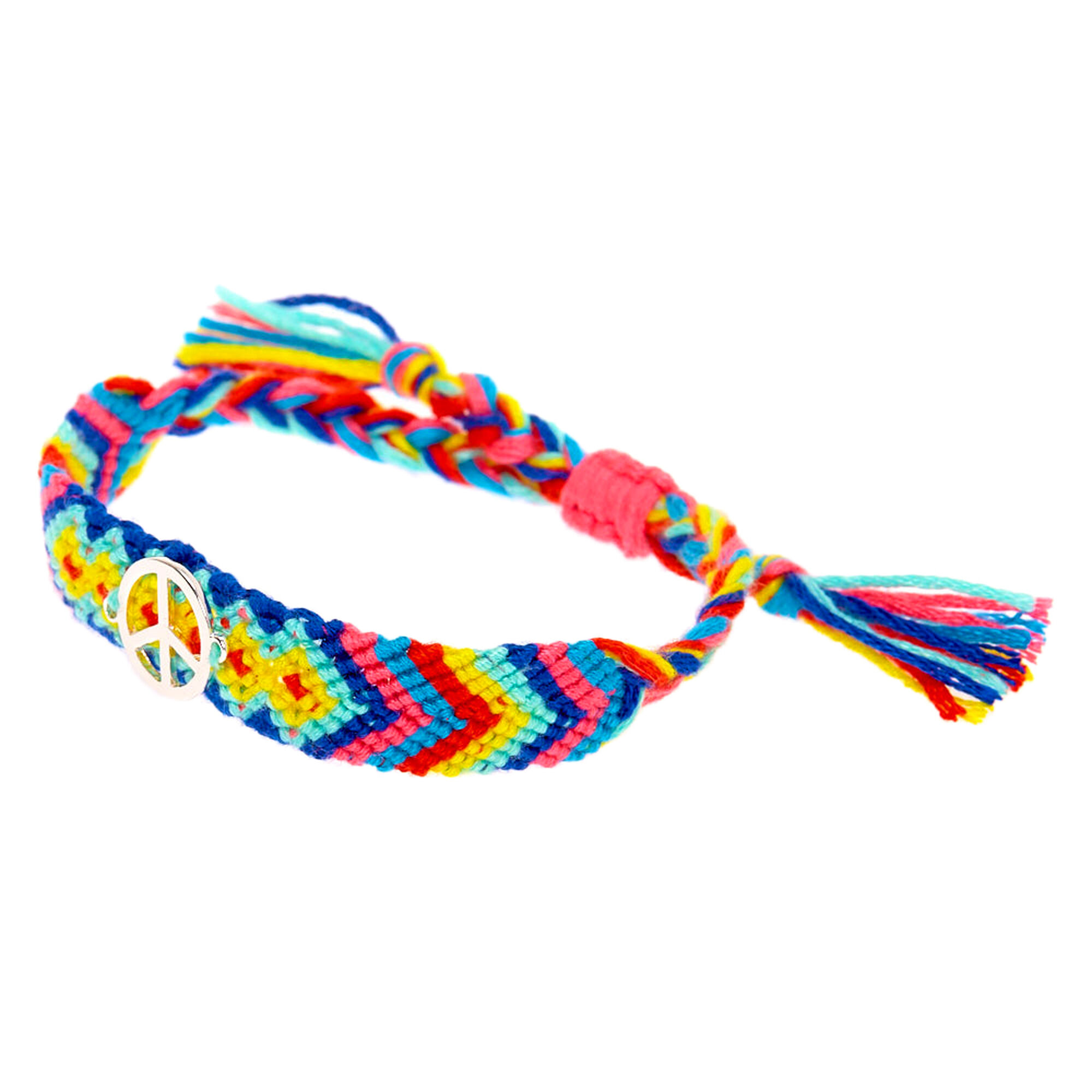 Rainbow Woven Peace Sign Adjustable Bracelet Claire S Us
