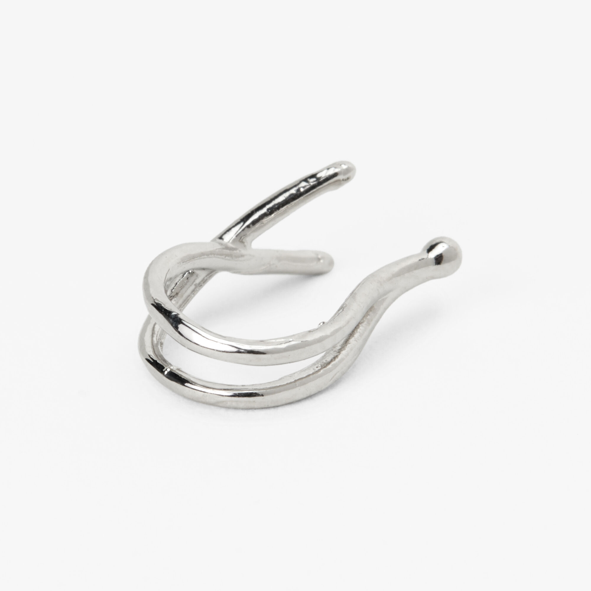 Silver Double Criss Cross Faux Nose Ring Claire s US