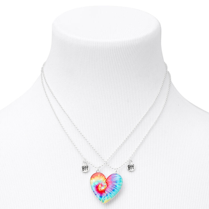 Best Friends Bright Tie Dye Split Heart Pendant Necklaces - 2 Pack,