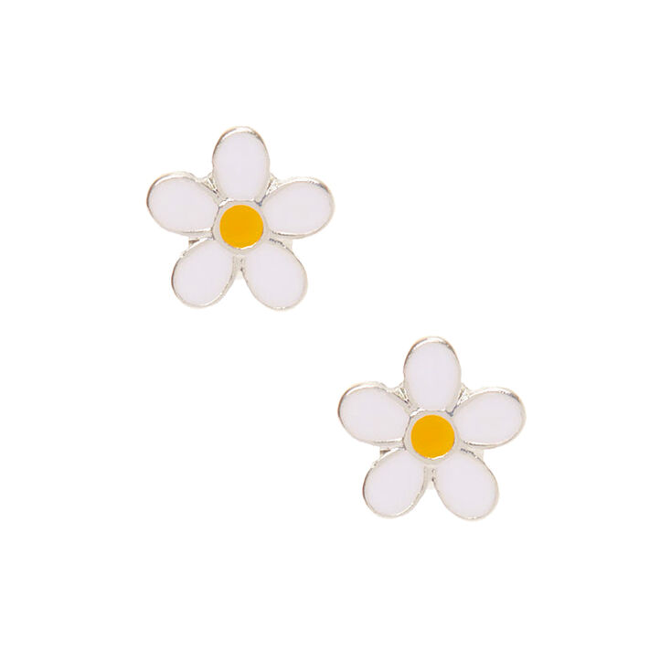 White Daisy Stud Earrings,