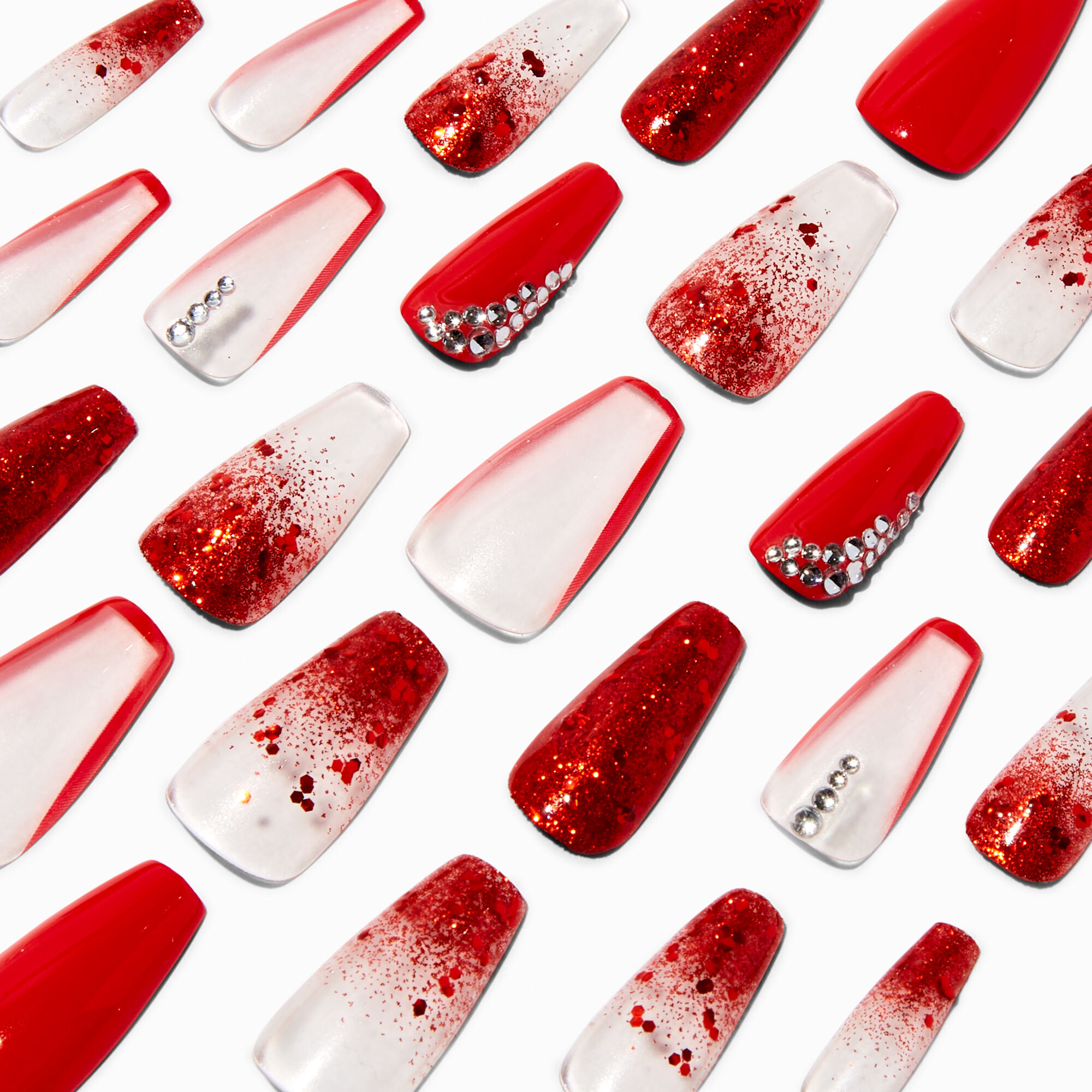 View Claires Tip Bling French Squareletto Vegan Faux Nail Set 24 Pack Red information