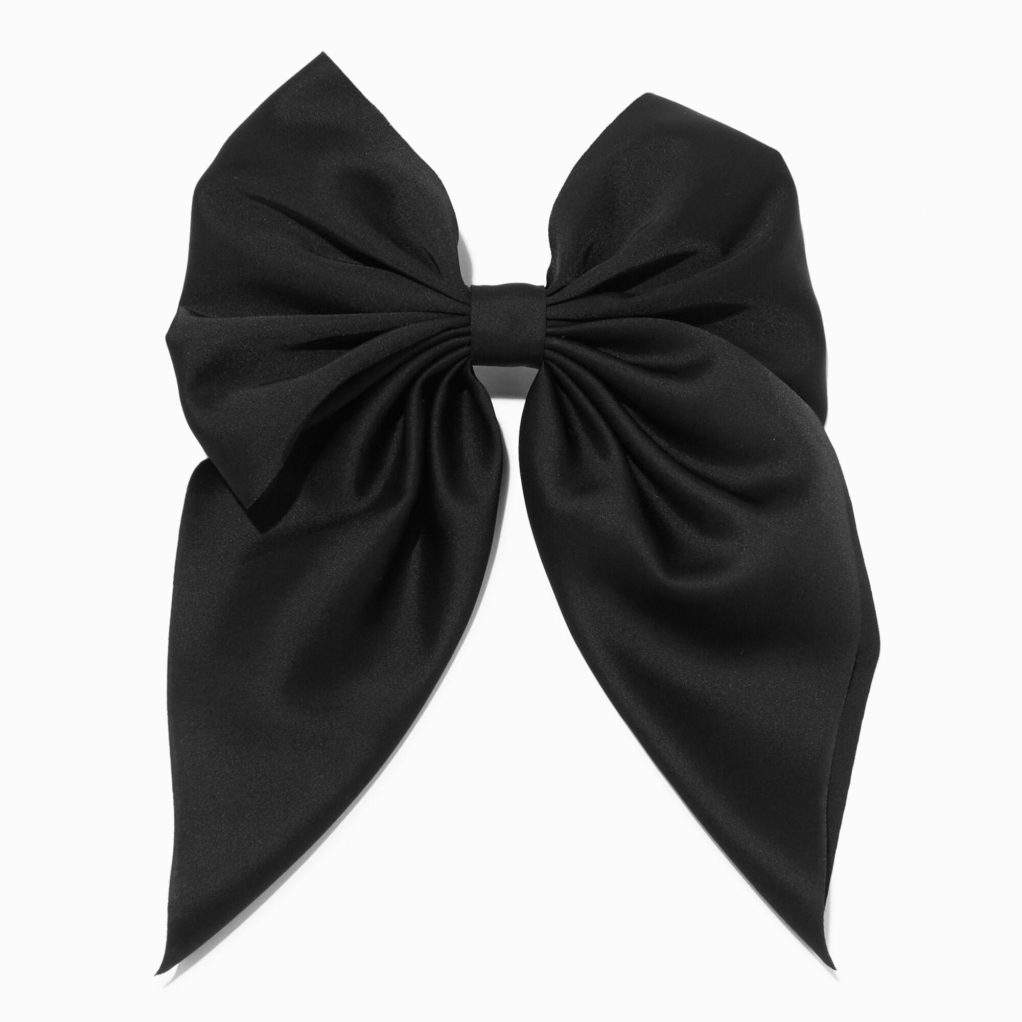 Claire's Black Satin Pearl Long Tail Bow Hair Clip