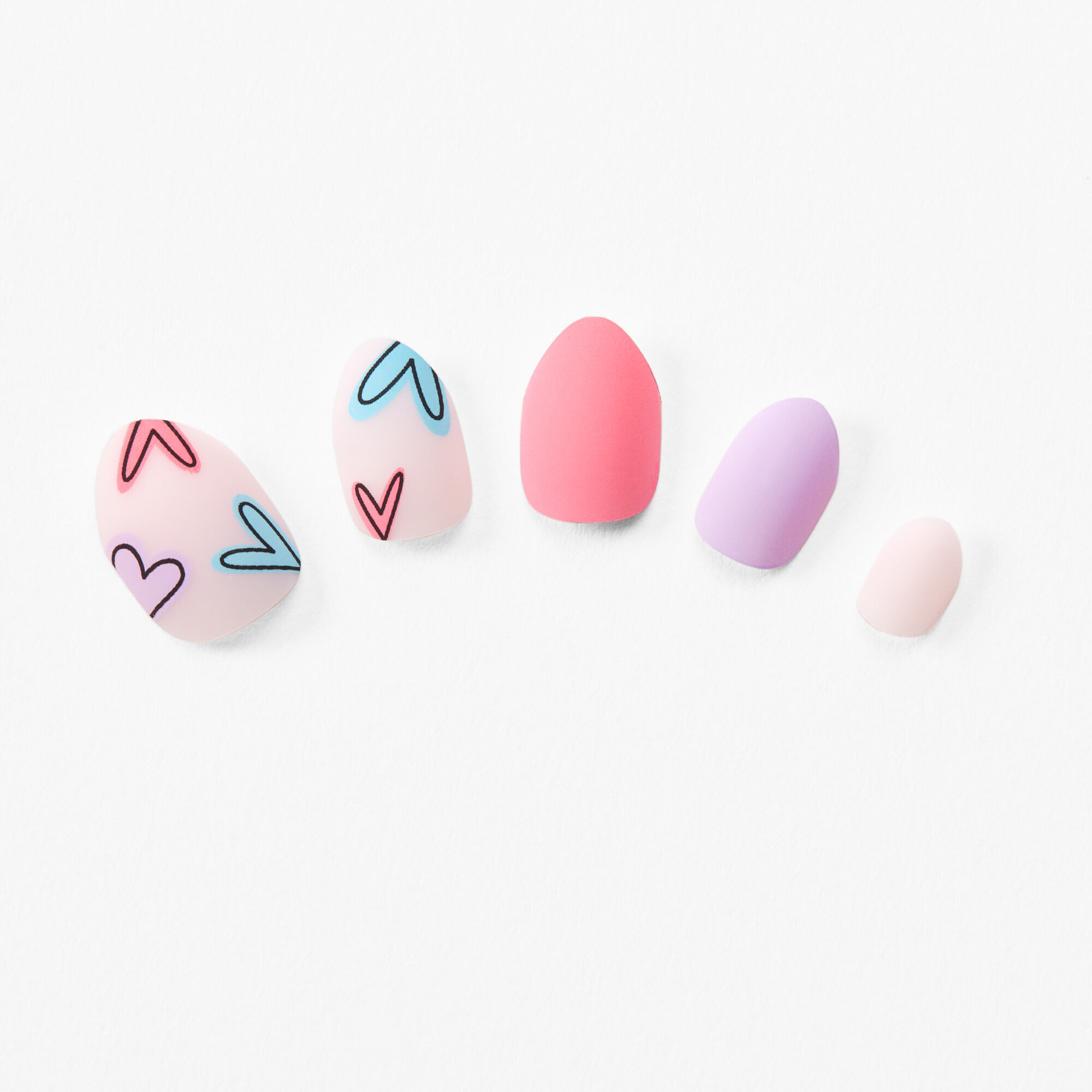 Pastel Heart Print Stiletto Press On Vegan Faux Nail Set - 24 Pack,