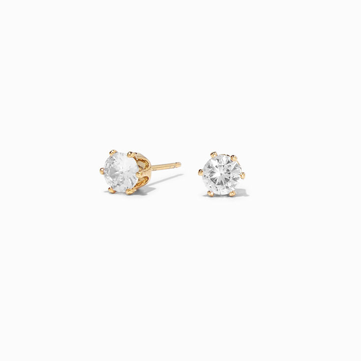 18kt Gold Plated Cubic Zirconia Round Stud Earrings - 5MM,