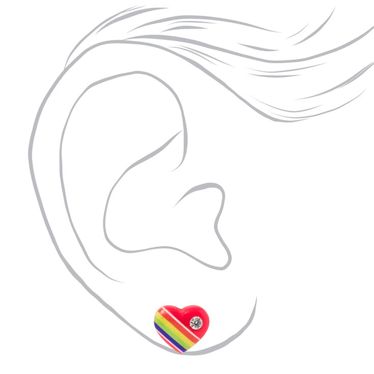 Embellished Rainbow Heart Clip On Stud Earrings,