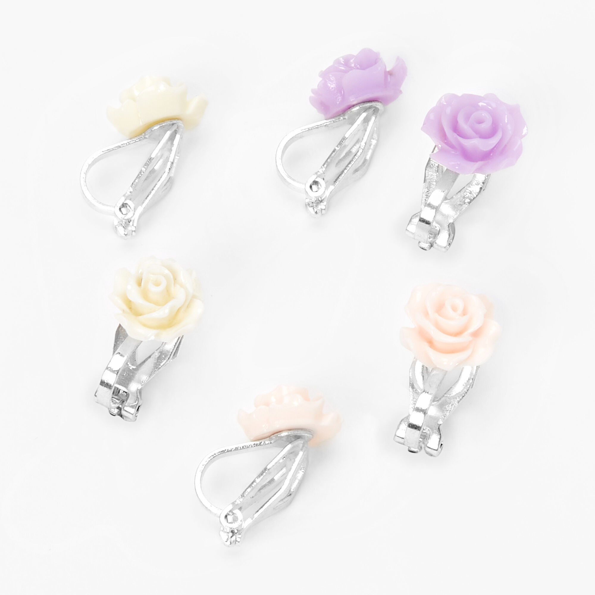 Silver Pastel Carved Rose Clip On Earrings 3 Pack Claire s US