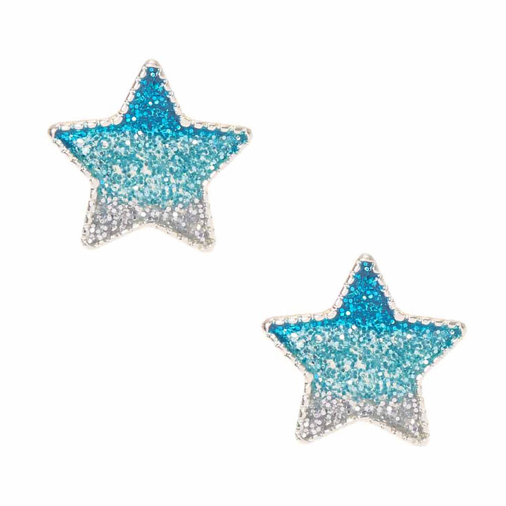 Blue Glitter Ombre Star Stud Earrings,