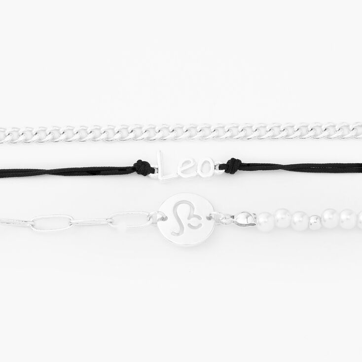 Silver Zodiac Bracelet Set - 3 Pack, Leo,