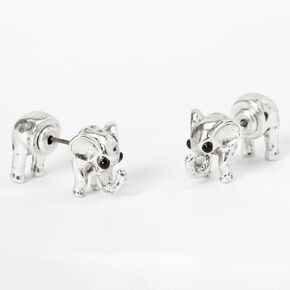 Silver Elephant Ear Jacket Earrings,