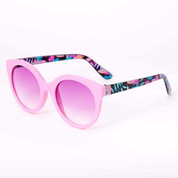 Claire's Lunettes de soleil rondes style mod motif feuille de palmier abstrait - Rose