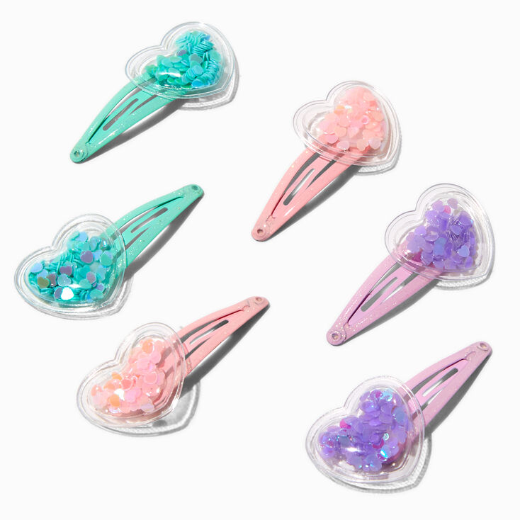 Claire&#39;s Club Pastel Heart Shaker Snap Hair Clips - 6 Pack,