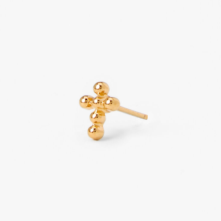 18k Gold Plated One Bubble Cross Stud Earring,