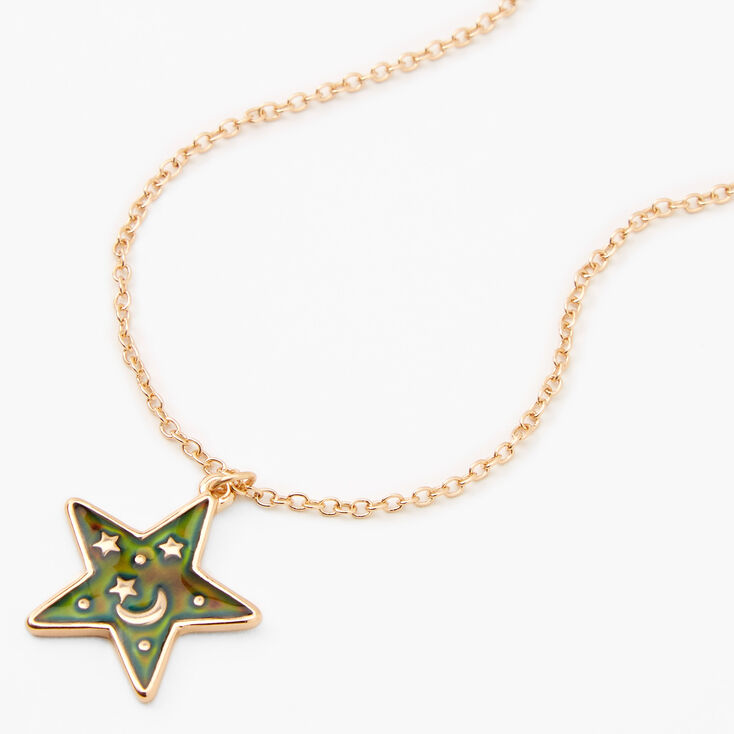 Collier d&rsquo;humeur &agrave; pendentif &eacute;toiles couleur dor&eacute;e,