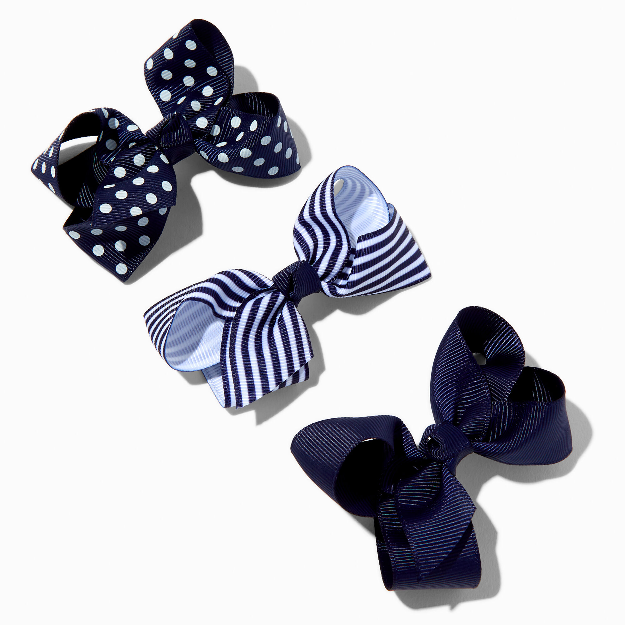 View Claires Club Loopy Bow Hair Clips 3 Pack Navy information