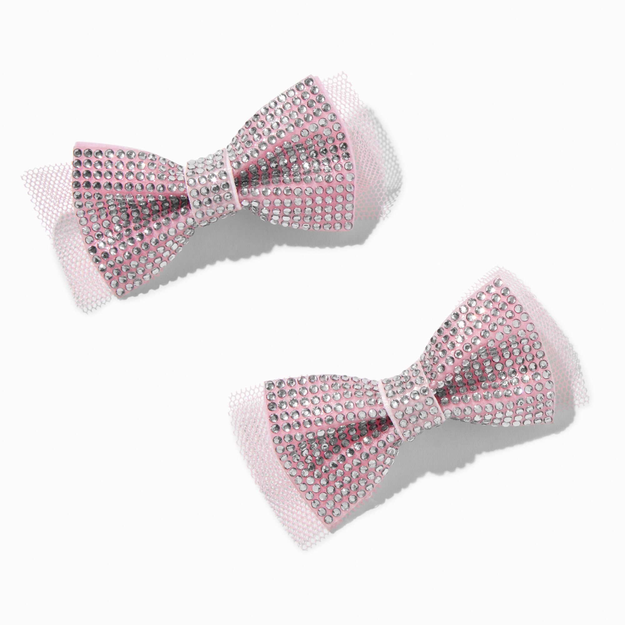 View Claires Rhinestone Hair Bow Clips 2 Pack Pink information