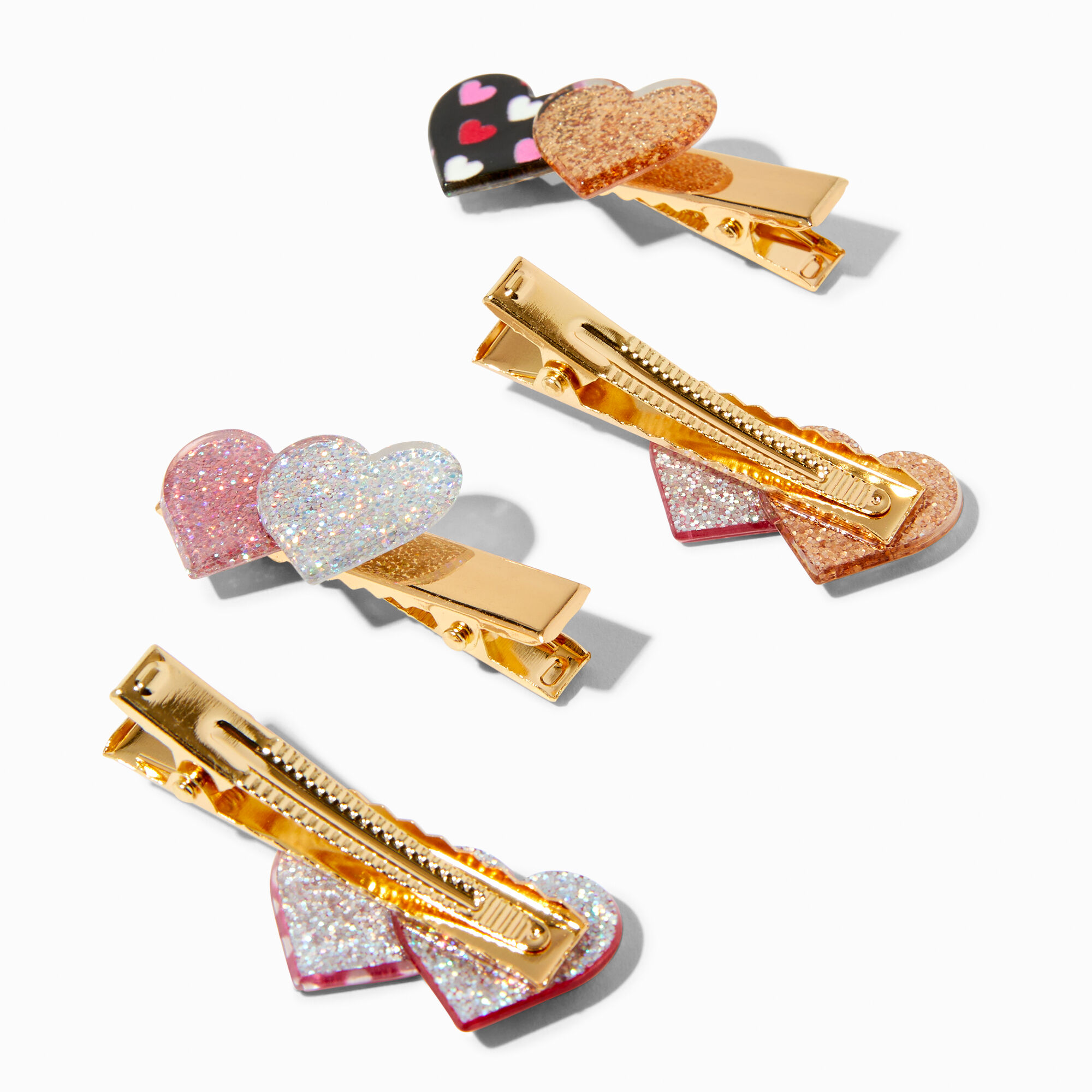Claire s Club Glitter Multi Heart Hair Clips 4 Pack